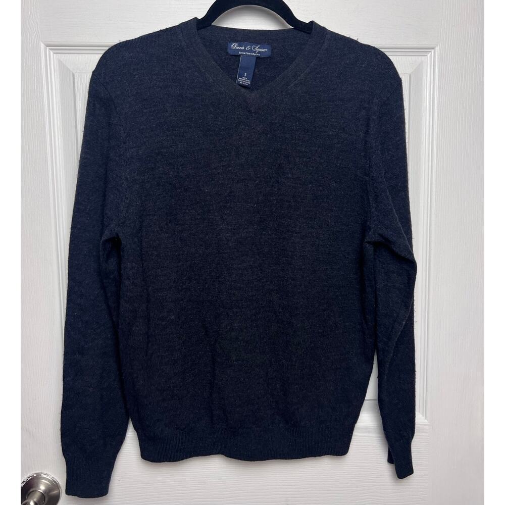 Davis & Squire Extra Fine Merino Wool Long Sleeve V-Neck Gray Sweater Size Small